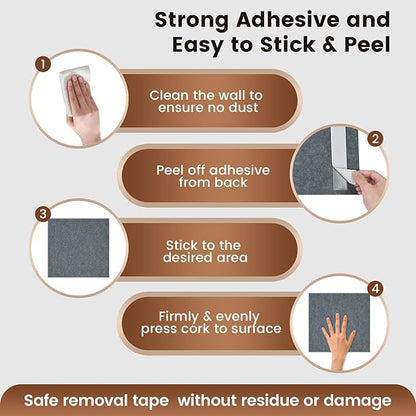 Large Cork Board for Walls with 30 Push Pins-48"X36", Easy to Peel&Stick Vision Bulletin Board Tiles, Black Poster Felt Board Supplies Set Home Office Classroom Corkboard Decor Self Adhesive