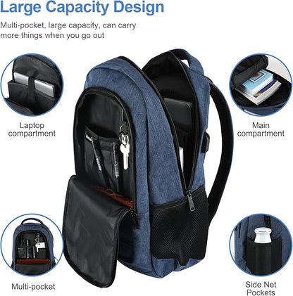 Laptop Backpack for Men, Anti Theft Backpack with USB Charging Port, 15.6 Inch Backpack for School Travel Work Business (Blue)