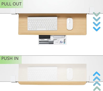 ETHU Keyboard Tray Under Desk, 26.8" x 12.2" Pull Out Steel Smooth Glide Sliding Keyboard Drawer, C Clamp Computer Keyboard Stand Ergonomic Desk Extender Tray for Home Office(Oak)