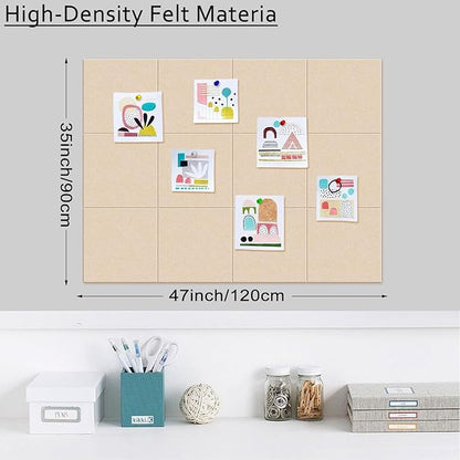 Large Cork Board Alternative for Walls, 47"x35" 12 Pack Felt Wall Tiles Bulletin Board with 30 Push Pins, Sticky Notes, Cork Boards for Office Pin Board Tack Board Felt Boards (Deep Camel)