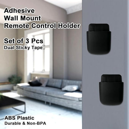 3 Pcs Remote Control Holder, Wall Mount Pen Holder Hole-Free Self Adhesive Phone Charging Organizer Pencil Storage Containers for Home Office School Supply Orgaizer (Black