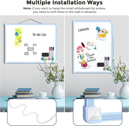 MaxGear Double-Sided Dry Erase Board for Wall, 16"x12" Hanging Whiteboard, Small Dry Erase White Board kit, Portable Whiteboard for Students - Planning, Drawing, Memo, to Do List, Blue Frame