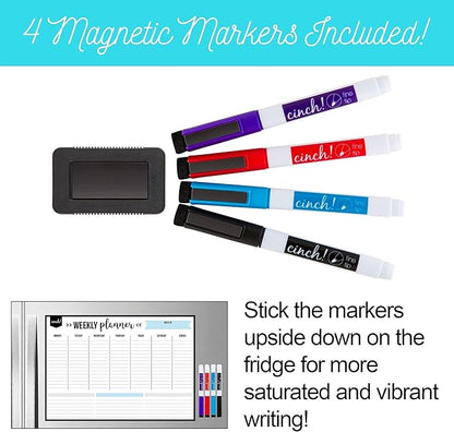 Cinch! 17x12-Inch Magnetic Weekly Planner for Fridge - Weekly Calendar and Meal Planner - Stain Resistant Dry Erase Whiteboard with 4 Fine Tip Markers and Eraser for Easy Scheduling