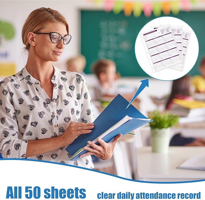 ReliThick 50 PCS 2025 Attendance Calendar Card Stock Paper 2025 Attendance Sheets for 3 Hole Binder Employee Record Folders for Manager, HR, Store Location Managers(Purple)