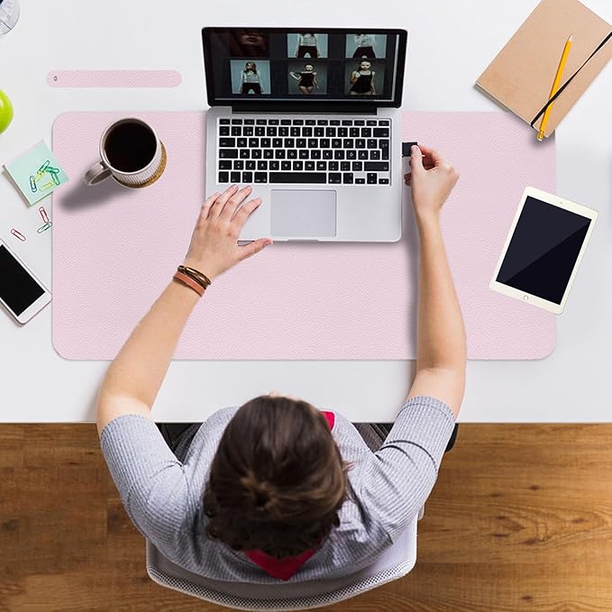 Boutilon Leather Mouse Pad,Extended Desk Pad for Keyboard and Mouse Non-Slip Study Desk Writing Pad Desktop Protector for Home Office Accessories,35"x 17"(L-Light Pink)