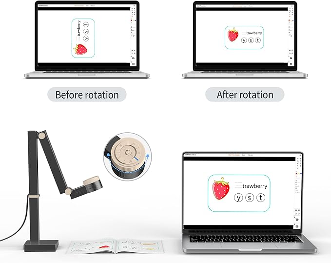CZUR Fancy S Pro 12MP USB Document Camera for Teacher, 4K Webcam with Microphone and LED Light, Up to 60fps, Auto Focus, for Remote Teaching, Live Streaming, Web Conference, for Mac and Windows