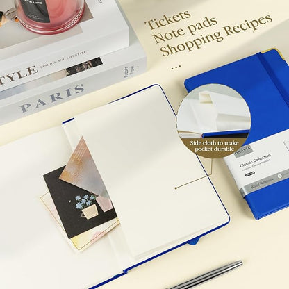 A5 Lined Journal Notebook - 100 GSM Thick Paper, Hardcover Journaling Notebook for Writing, Work, Travel, School, College Ruled Journal for Women Men, PU Leather Note Book,5.5”x8.3”- Klein Blue