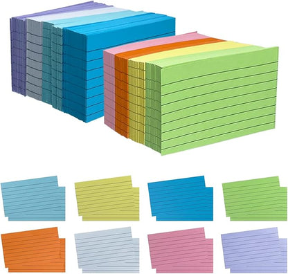 TFLFL Index Paper Cards 3x5 Inch, 1200PCS Flash Cards, Thin Note Cards Paper 8 Colors Ruled Index Cards, Assorted Lined Colored Flashcards, Study Card Memo Scratch Pad for Home Office School