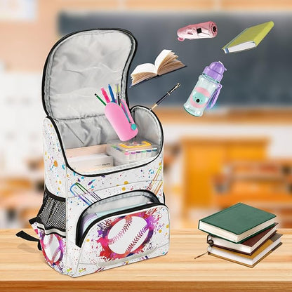 Baseball Ball Backpack with Reflective Strip for Kids Boys Girls Elementary School Bag Removable Chest Stra