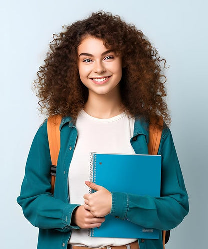 Dunwell 3 Subject Notebook College Ruled (Blue), 150 Sheets (300 Pages), Spiral Notebook 8.5 x 11, Plastic Cover, 3 Pocket Divider Folders, 3-Hole Punched Perforated Paper