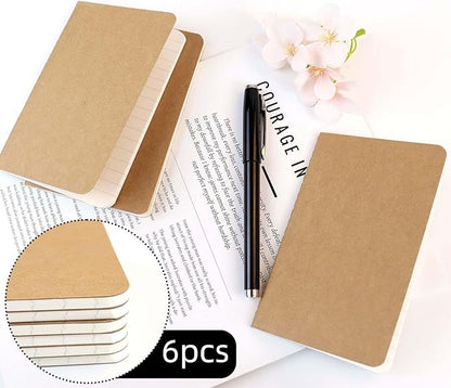 6 Pack Pocket Notebook Mini Notebooks Bulk 3.5 X 5.5 Inch Small Memo Notepad 30 Sheets 60 Lined Pages Kraft Paper Notebooks with Softcover Brown Cover Mini Journal Bulk Office School Supplies