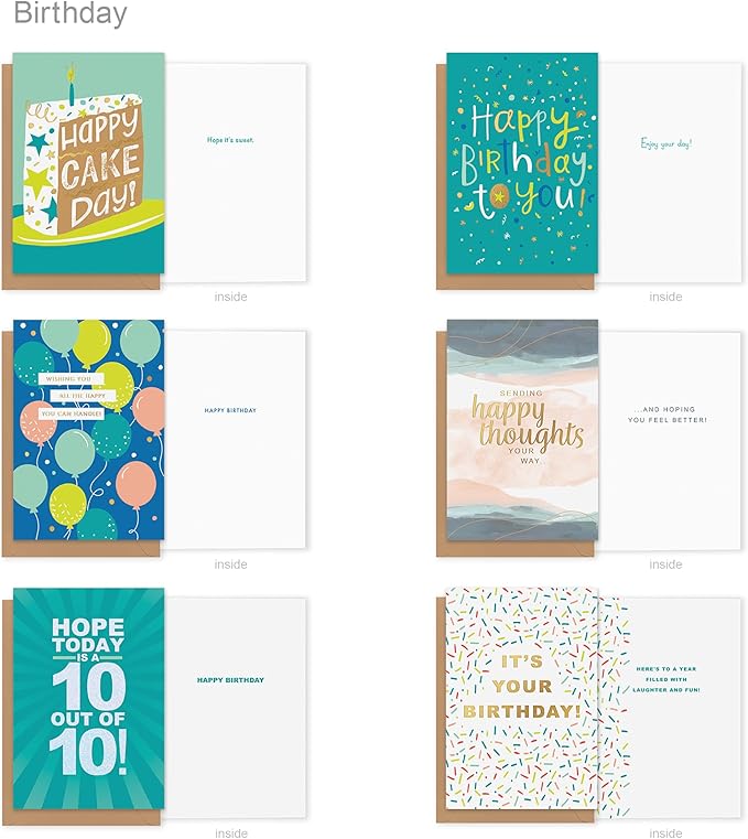 American Greetings 35-Count Birthday Card Assortment with Envelopes, Seals, and Storage Box (Confetti)