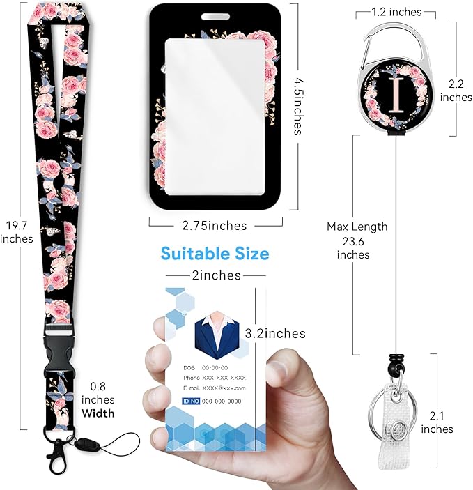 A-Z Badge Holder with Retractable Reel and Breakaway Lanyard Badge Clips Retractable Heavy Duty Badge Reel，Keychain，ID Holder with Breakaway Lanyard for School Nurse Office Teen I