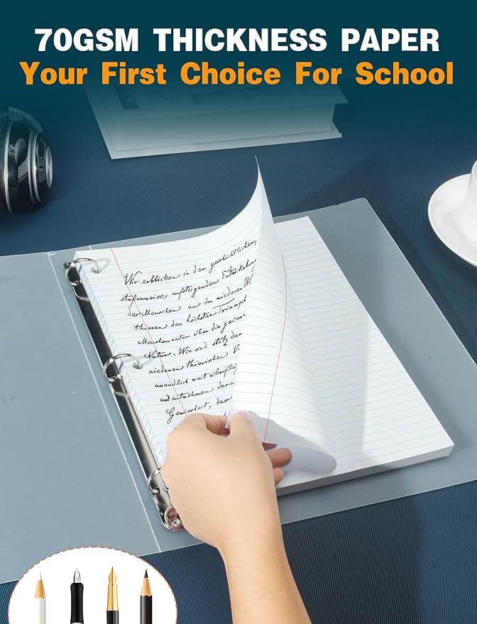 Loose Leaf Paper, 75 Sheets, Filler Paper 8.5 x 11, 3 Hole Pouched, Standard, Wide Ruled Loose Leaf Notebook Paper 8.5 x 11 Inch for Binder, A4 Loose Leaf Filler Paper for Work School Student, White