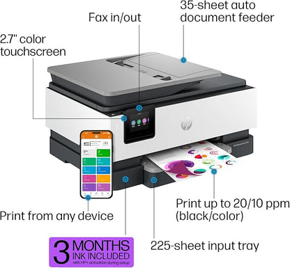 HP OfficeJet Pro 8135e Wireless All-in-One Color Inkjet Printer, Print, Scan, Copy, Fax, ADF, Duplex Printing, Best-for-Home Office, 3 Months of Instant Ink included (40Q35A)