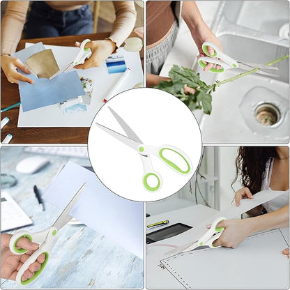 Left Handed Scissors for Adults Student Kids, 8" Heavy Duty Stainless Steel Lefty Scissors for Office, Home, Arts and Crafts, Green and White (2 Pack)