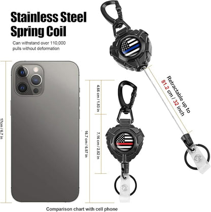 bolimoss Retractable Keychain with Belt Clip 2 Pack, Heavy Duty 360° Swivel Carabiner Key Chains, Tactical ID Badge Reels with 32” Wire Rope and Key Ring, Up to 10 oz (USA Flag)