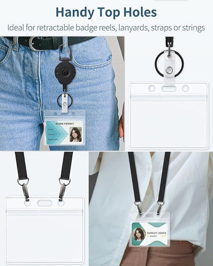 Uniclife 12 Pack ID Badge Holder Horizontal Clear Plastic Case with Resealable Zip Soft Waterproof Card Protector Pouch for Office School Credit Cards Proximity Key Cards Driver’s Licenses and Passes