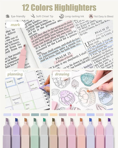 Four Candies 39 PCS Aesthetic School Supplies with Cute Pen Case, 12 Pastel Highlighters, 5 Black Ink Gel Pens, 6 Mechanical Pencils Set 0.5 & 0.7mm for Students Stationary College Essentials (Purple)