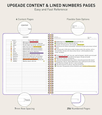 A4 Spiral Notebook Journal 8.5” x 11”, 256 Numbered Pages Hardcover Leather Journals for Women Men, Large Lined College Ruled Notebooks, 100GSM Thick Paper, Spiral Bound Journal for Work School, Purple