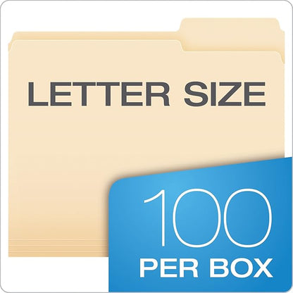 Pendaflex Essentials File Folders, Letter Size, 2/5 Cut, Manila, 100 per Box (752 2/5RE)