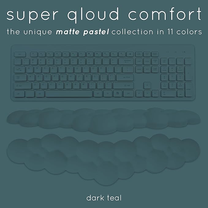 Qloud Cloud Wrist Rest Keyboard Wrist Rest for Computer Keyboard Pad, Cloud Keyboard Wrist Rest, Wrist Pad for Keyboard, Memory Foam, Non Slip Base, Comes with Mouse Pad - Dark Teal