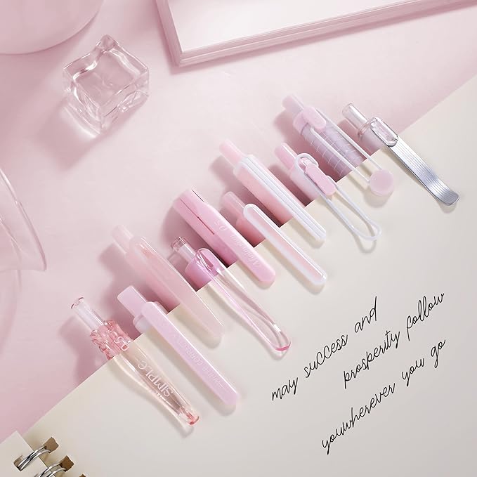 5 Count Pastel Gel Ink Pen Set,Cute Note Taking 0.5mm Fine Point Retractable 5 Count Black Ink Pens for Writing, Journaling, School, Office (Light Pink Clear)