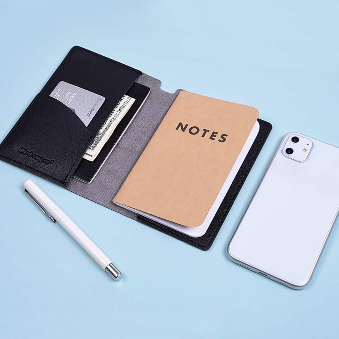 Wisdompro Journal Cover, 2 Pack PU Leather Notebook Cover for Field Notes, or other 3.5" x 5.5" Pocket Notebooks - Black