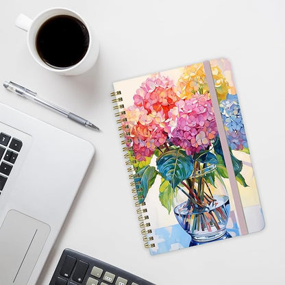 Yoiilifee Spiral Notebook - A5 Spiral Notebooks, 8.3'' × 5.8'', 160 Pages, Aesthetic Journaling Notebooks for Women, College Lined Notebook with Elastic Closure, Back Pocket, for School Office, vase