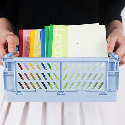 Tixill 2-Pack Mini Foldable Plastic Storage Box Mini Plastic Baskets for Organizing and Storage for Home Kitchen Bedroom Bathroom Office. (Blue, 16x11x6)