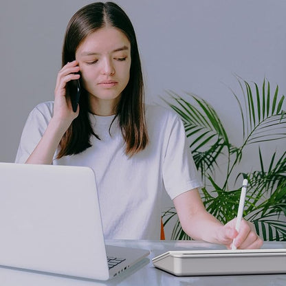 TOWON Small Tilted Desktop Glass Whiteboard, Notepad Computer Keyboard Stand with Dry Erase Board Surface, Desk Organizers with Accessories for Office, Home, School Supplies, White, 18 x 6 Inches