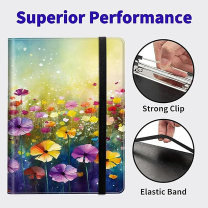 Wildflower Padfolio Folder with Clipboard,Portfolios Organizer Clipboards with Storage Clipboard Writing Pad PU Leather Conference Document Organizer with Business Card Holder
