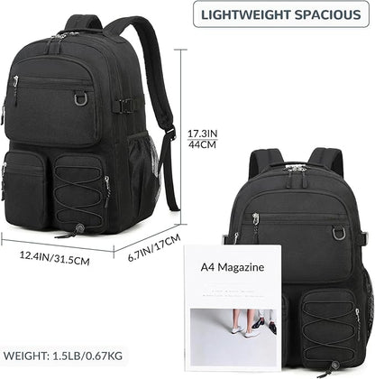 Lohol Water Resistant Daypack with Mulitiple Pockets for School Travel Outdoor College, 15.6 inch Laptop Backpack for Men and Women (Black