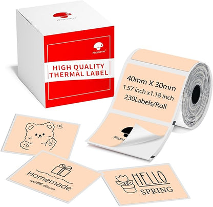 Phomemo Thermal Labels for M110/M120/M220/M150/M250/M221 Label Maker, Self-Adhesive Thermal Label 1.57"x1.18"(40x30mm),230 Labels/Roll, for Barcode,Address, Name, Small Bussiness and Home Use,Kahia