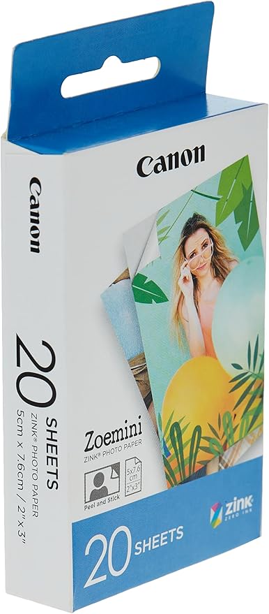 Canon Zink Photo Paper Pack, 20 sheets, White, 2" X 3". (3214C001) (Pack of 2)