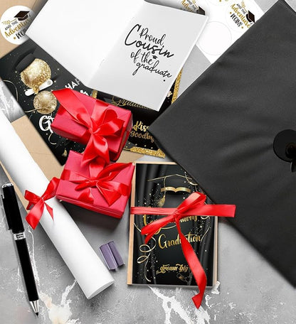 Graduation Cards, Graduation Gifts for Her Him, Black and Gold, Congratulations Grad with Envelope Sticker - Blank Inside