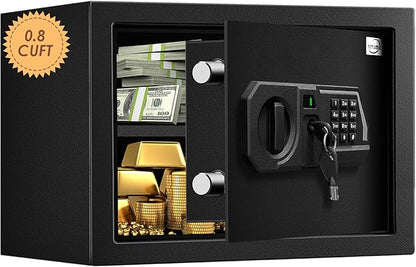 Tenamic Fireproof Safe Box 0.8 Cuft Electronic Digital Security Box, Keypad Small Lock Box Cabinet Safes with Internal Light, Solid Alloy Steel Office Hotel Home Mini Safe with 2 Passwords, Black