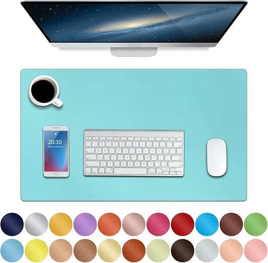 ‎Boutilon Leather Mouse Pad,Extended Desk Pad for Keyboard and Mouse Non-Slip Study Desk Writing Pad Desktop Protector for Home Office Accessories,24"x 14"(S-Bright Blue)