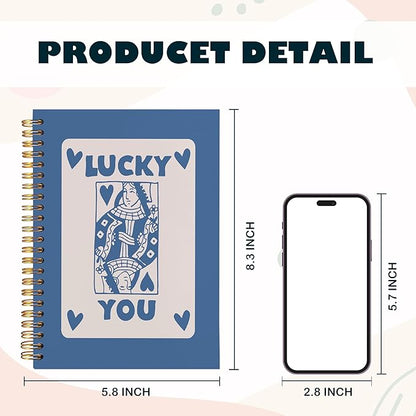 BearCake Funky Retro Y2K Blue Preppy Notebook, Lucky You Poker Preppy Journal, Blue Aesthetic Notebooks, Blue Office Supplies, Blue Desk Accessories, Hardcover Spiral Notebook 5.5x8.3