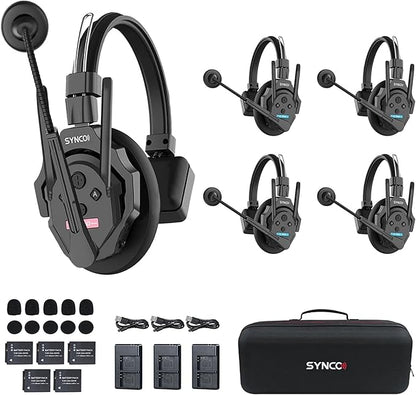 SYNCO XTalk XPro Wireless Intercom Headset with Antenna Enhanced Signal Reception 2.4GHz Full Duplex Random Master Device Design for Team Communication Headset (Xpro5 Five Users)