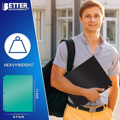 Better Office Products 3 Hole Punch Pocket Folders, Bulk Pack, Sturdy Plastic 2 Pocket Folders, Assorted Primary Colors, Letter Size, with Business Card Slot,(12 Pack)