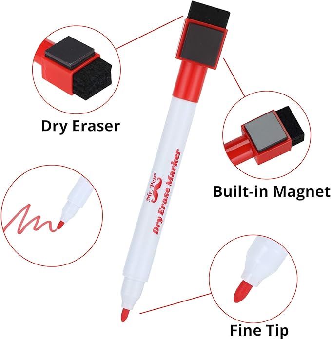 Mr. Pen Magnetic Dry Erase Markers, 8 Pack with Eraser, Magnet, Fine Tip Dry Erase Pens