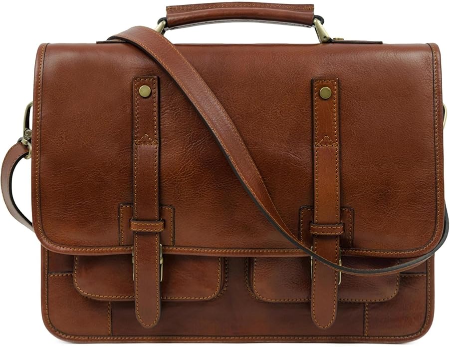 Time Resistance Leather Briefcase for Men - Business Laptop Bag - Italian Handmade Leather Bag - Messenger Bag