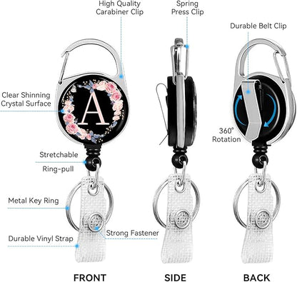 A-Z Badge Holder with Retractable Reel and Breakaway Lanyard Badge Clips Retractable Heavy Duty Badge Reel，Keychain，ID Holder with Breakaway Lanyard for School Nurse Office Teen A