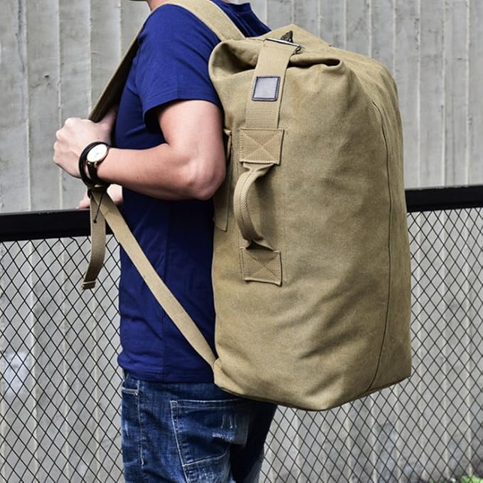 Military Duffel Bag Top Load Double Strap Canvas Backpack Army Travel