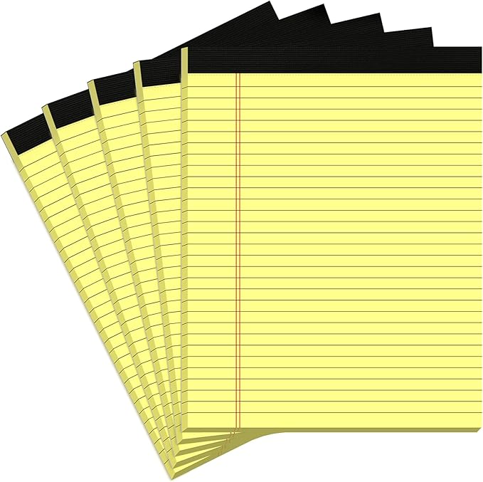 Legal Pads 8.5 x 11 Yellow Note Pads 8.5 x 11.75 Wide Ruled Writing Pads Lined Notepad for Home, School, Office Use, 80gsm Perforated Paper - Sturdy Cardboard Backing Support, 5 Pack (30 Sheets/Pad)