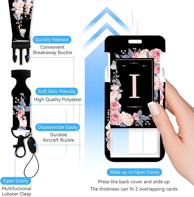 A-Z Badge Holder with Retractable Reel and Breakaway Lanyard Badge Clips Retractable Heavy Duty Badge Reel，Keychain，ID Holder with Breakaway Lanyard for School Nurse Office Teen I