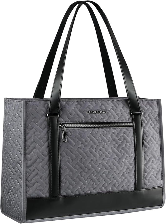 EMPSIGN Laptop Tote bag for women 16 Inch, Stylish Computer Shoulder Tote Bag for Work, Large Capacity Quilted Laptop Briefcase, Waterproof Women Business Office Bag, Quilted Grey