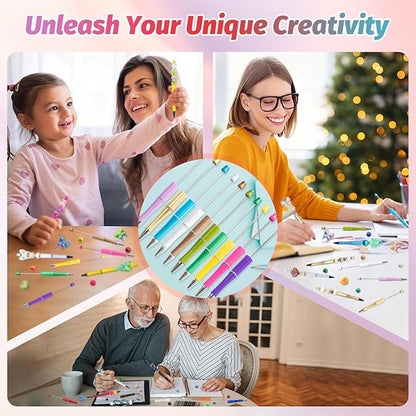 15 Pieces Beadable Pens - Beaded Pens Colourful Plastic Diy Black Ink Ballpoint Pens Bulk - Bead Pens Suitable For Teacher, Students, Office, School, Graduation Gift Supplies