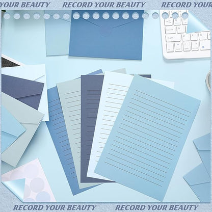 100 Pcs Stationery Lined Stationery Paper and Envelopes Set Includes 50 Letter Writing Paper and 50 Envelope for Office, 5.5 x 8.25 Inch(Blue)